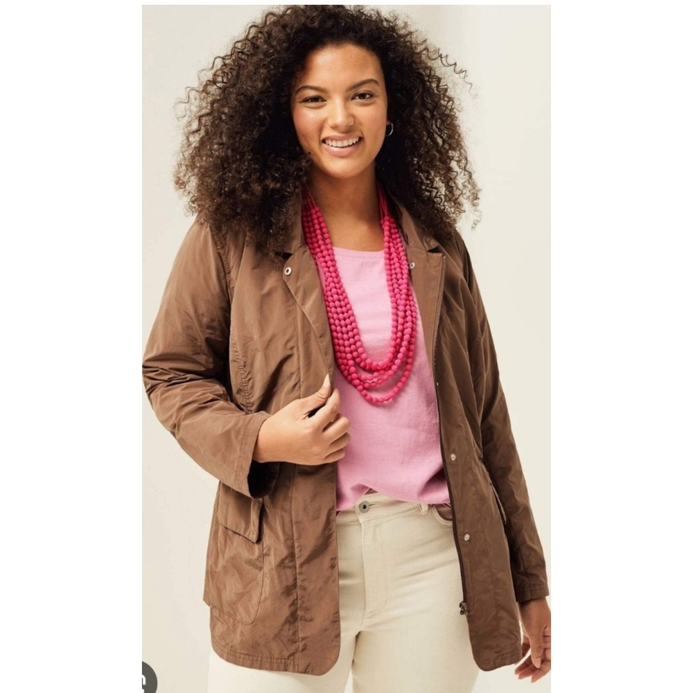 J Jill Womens Medium Brown Lightweight‎ Water Repellant Button Up Rain Coat